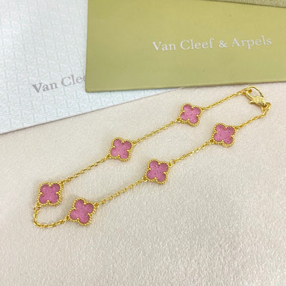 [⭐Luxery]2026 NEW CLOVER 6 MOTIF BUBBLE PINK ENAMEL BRACELET