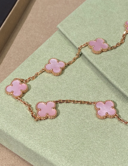 [⭐Luxery Jewellery] Pink Necklace with Ten Clover Designs