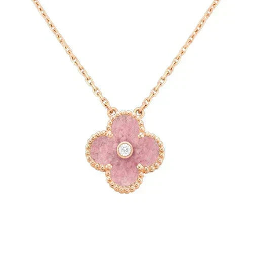 [⭐Luxery]CLOVER 15MM DIAMOND RHODONITE NECKLACE