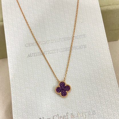 [⭐Luxery Jewelry]NEW 15MM PURPLE SAND-GOLD FOUR-LEAF CLOVER NECKLACE
