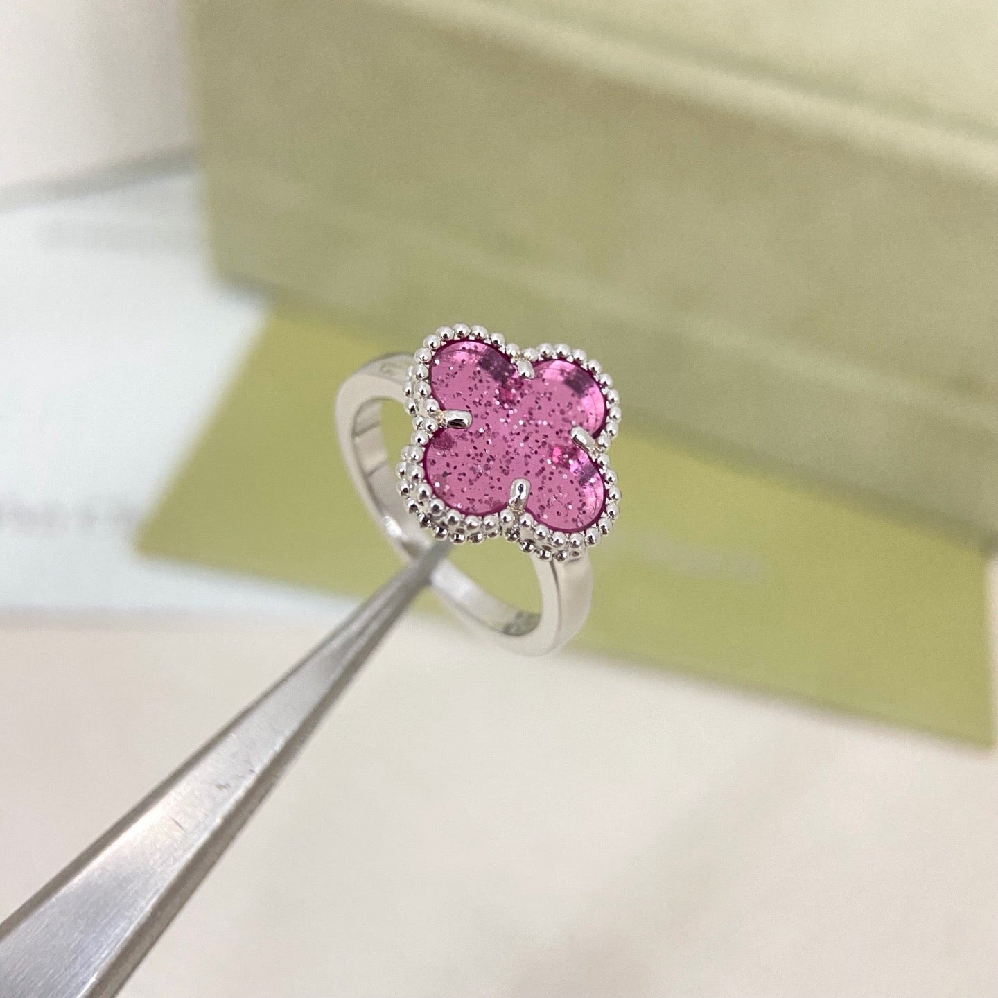 [⭐Luxery]NEW ROSE QUARTZ FOUR-LEAF CLOVER RING