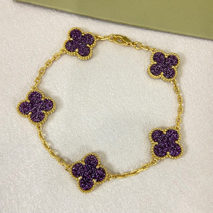 [⭐Luxery]NEW PURPLE SAND-GOLD FOUR-LEAF CLOVER 5-FLOWER BRACELET