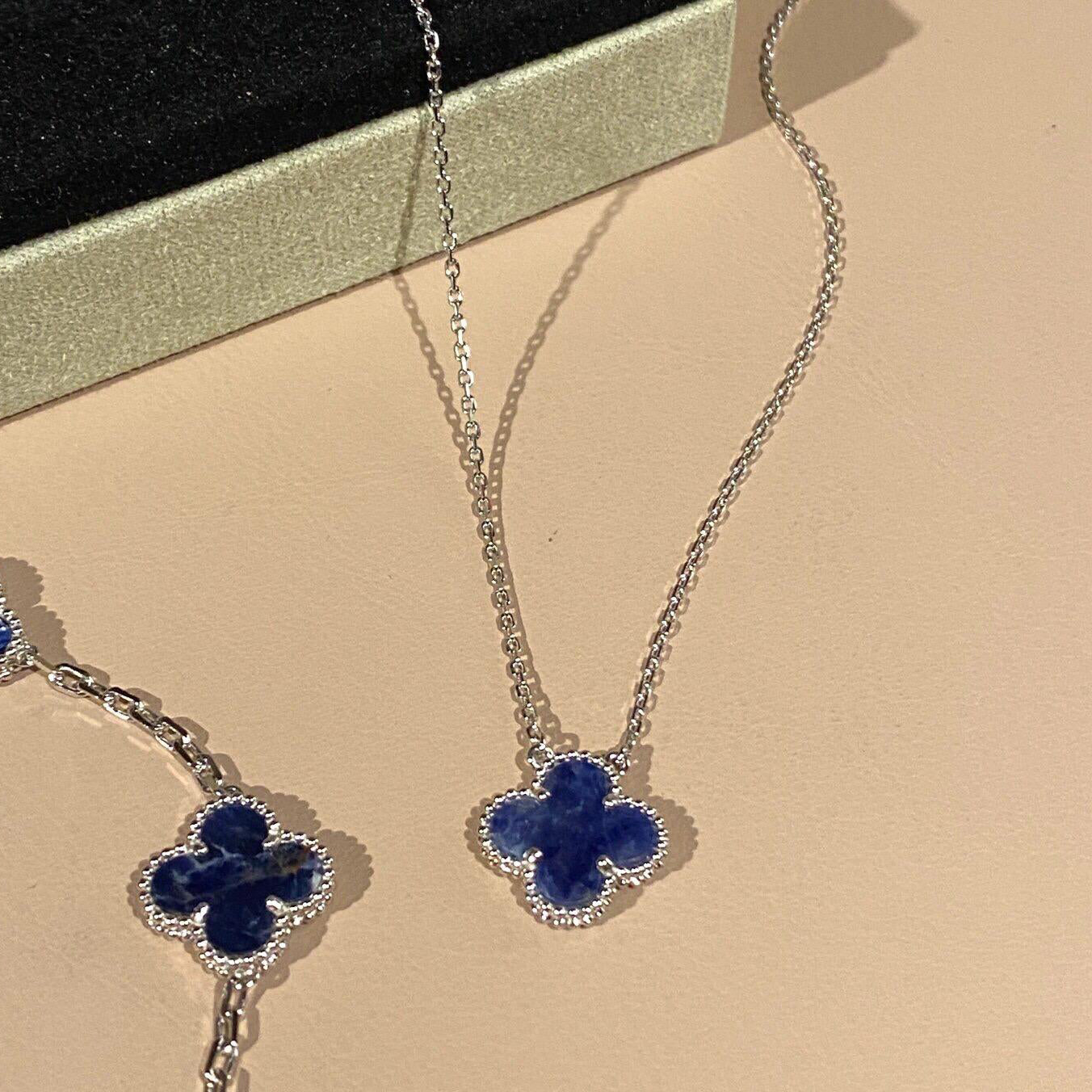 [⭐Luxery]CLOVER 15MM PIETERSITE NECKLACE SILVER