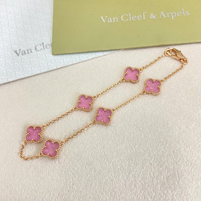 [⭐Luxery]2026 NEW CLOVER 6 MOTIF BUBBLE PINK ENAMEL BRACELET