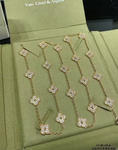 [⭐Luxery]CLOVER 20 MOTIFS FULL-DIAMOND NECKLACE