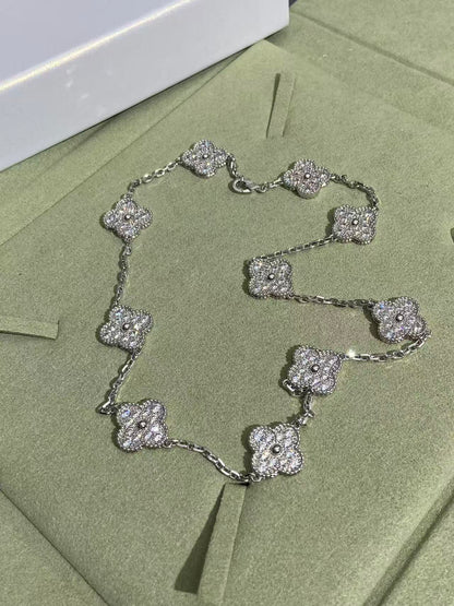 [⭐Luxery]CLOVER 10 MOTIFS  FULL DIAMOND NECKLACE