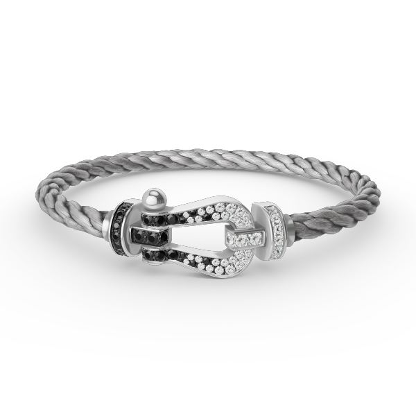 [⭐Luxery]FORCE LARGE HORSESHOE BLACK WHITE DIAMOND BRACELET SILVER