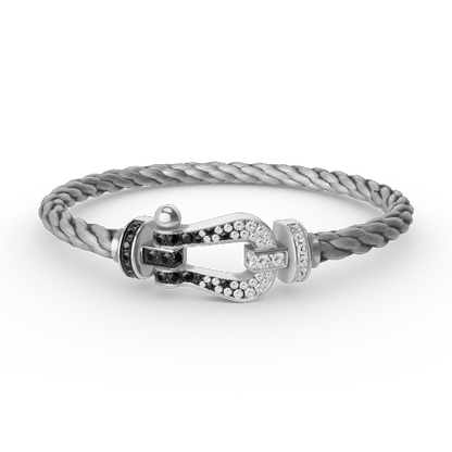 [⭐Luxery]FORCE LARGE HORSESHOE BLACK WHITE DIAMOND BRACELET SILVER