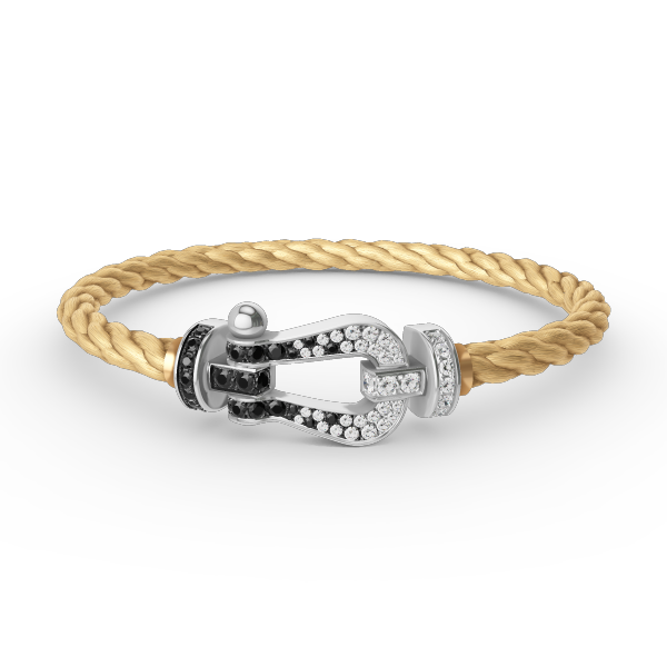 [⭐Luxery]FORCE LARGE HORSESHOE BLACK WHITE DIAMOND BRACELET SILVER