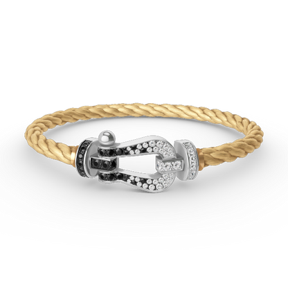 [⭐Luxery]FORCE LARGE HORSESHOE BLACK WHITE DIAMOND BRACELET SILVER