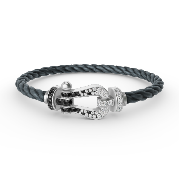 [⭐Luxery]FORCE LARGE HORSESHOE BLACK WHITE DIAMOND BRACELET SILVER