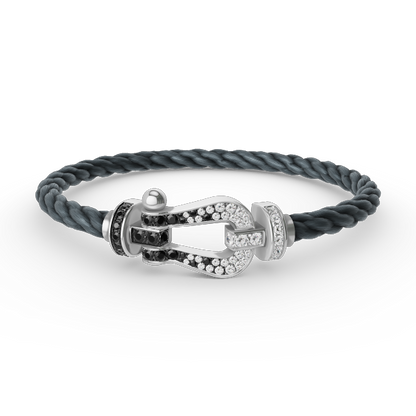 [⭐Luxery]FORCE LARGE HORSESHOE BLACK WHITE DIAMOND BRACELET SILVER