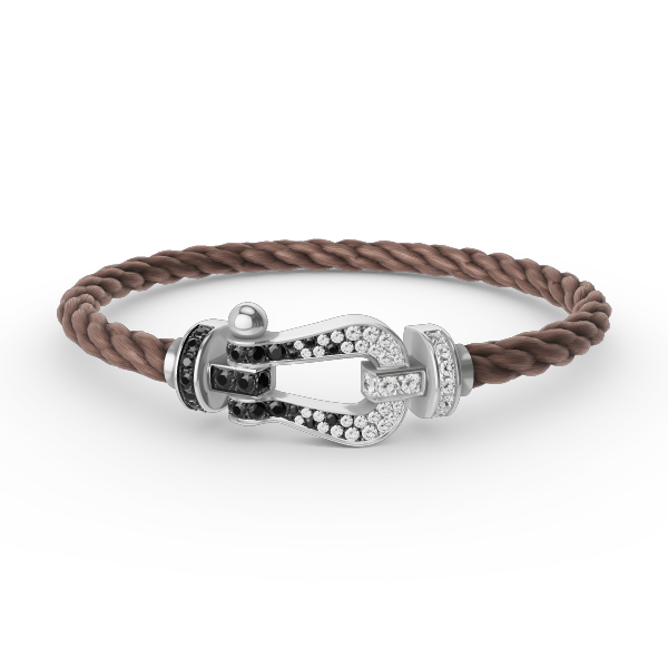 [⭐Luxery]FORCE LARGE HORSESHOE BLACK WHITE DIAMOND BRACELET SILVER