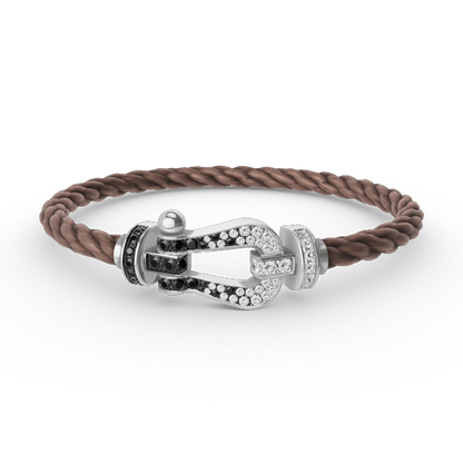 [⭐Luxery]FORCE LARGE HORSESHOE BLACK WHITE DIAMOND BRACELET SILVER