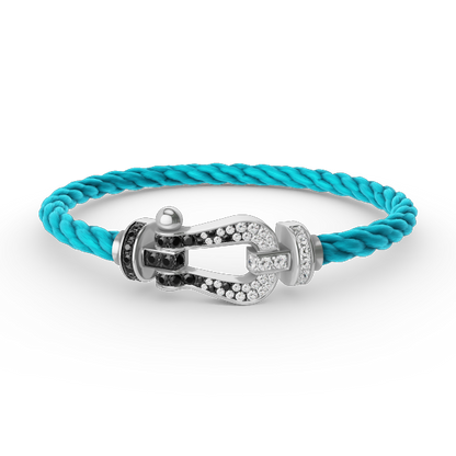 [⭐Luxery]FORCE LARGE HORSESHOE BLACK WHITE DIAMOND BRACELET SILVER