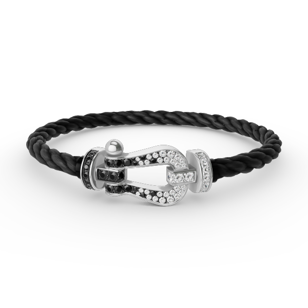 [⭐Luxery]FORCE LARGE HORSESHOE BLACK WHITE DIAMOND BRACELET SILVER