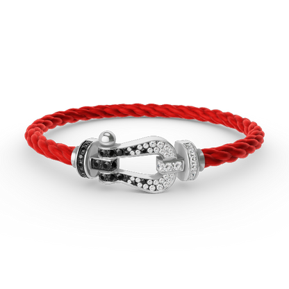 [⭐Luxery]FORCE LARGE HORSESHOE BLACK WHITE DIAMOND BRACELET SILVER