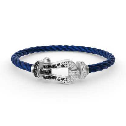 [⭐Luxery]FORCE LARGE HORSESHOE BLACK WHITE DIAMOND BRACELET SILVER
