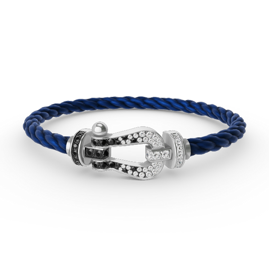 [⭐Luxery]FORCE LARGE HORSESHOE BLACK WHITE DIAMOND BRACELET SILVER