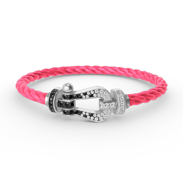 [⭐Luxery]FORCE LARGE HORSESHOE BLACK WHITE DIAMOND BRACELET SILVER