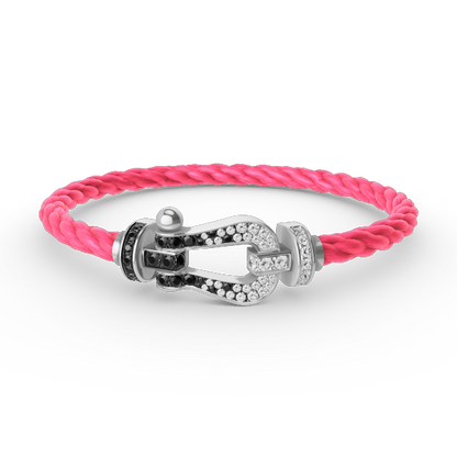[⭐Luxery]FORCE LARGE HORSESHOE BLACK WHITE DIAMOND BRACELET SILVER