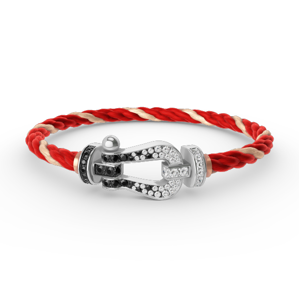 [⭐Luxery]FORCE LARGE HORSESHOE BLACK WHITE DIAMOND BRACELET SILVER