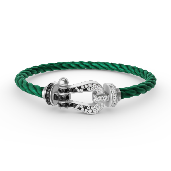 [⭐Luxery]FORCE LARGE HORSESHOE BLACK WHITE DIAMOND BRACELET SILVER