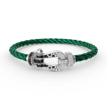 [⭐Luxery]FORCE LARGE HORSESHOE BLACK WHITE DIAMOND BRACELET SILVER