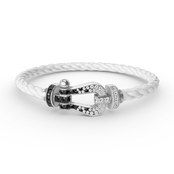 [⭐Luxery]FORCE LARGE HORSESHOE BLACK WHITE DIAMOND BRACELET SILVER
