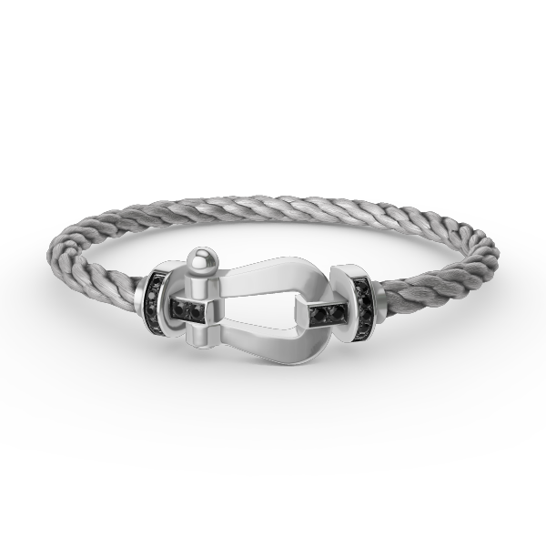 [⭐Luxery]FORCE LARGE HORSESHOE BLACK DIAMOND BRACELET SILVER