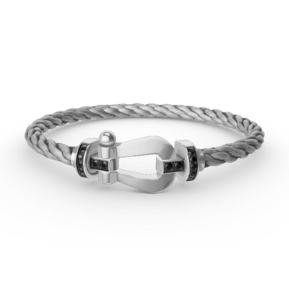 [⭐Luxery]FORCE LARGE HORSESHOE BLACK DIAMOND BRACELET SILVER