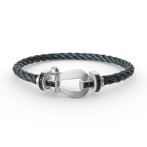 [⭐Luxery]FORCE LARGE HORSESHOE BLACK DIAMOND BRACELET SILVER