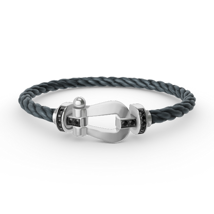 [⭐Luxery]FORCE LARGE HORSESHOE BLACK DIAMOND BRACELET SILVER