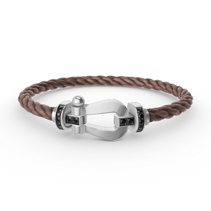 [⭐Luxery]FORCE LARGE HORSESHOE BLACK DIAMOND BRACELET SILVER