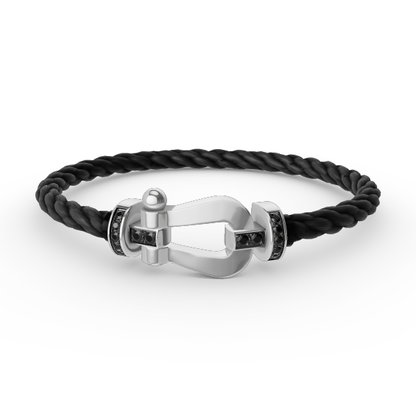 [⭐Luxery]FORCE LARGE HORSESHOE BLACK DIAMOND BRACELET SILVER