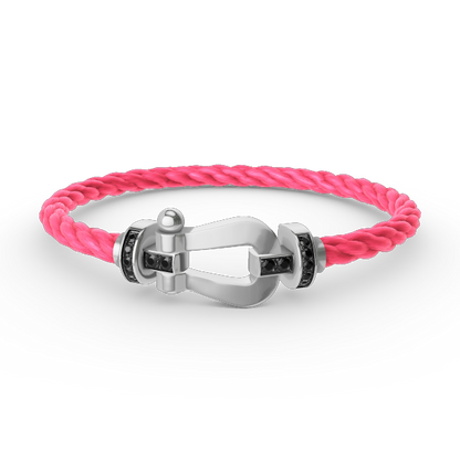 [⭐Luxery]FORCE LARGE HORSESHOE BLACK DIAMOND BRACELET SILVER