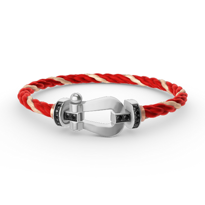 [⭐Luxery]FORCE LARGE HORSESHOE BLACK DIAMOND BRACELET SILVER
