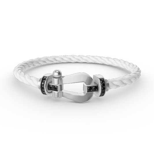 [⭐Luxery]FORCE LARGE HORSESHOE BLACK DIAMOND BRACELET SILVER
