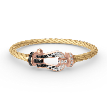 [⭐Luxery]FORCE LARGE HORSESHOE BLACK WHITE DIAMOND BRACELET ROSE GOLD