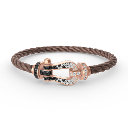 [⭐Luxery]FORCE LARGE HORSESHOE BLACK WHITE DIAMOND BRACELET ROSE GOLD