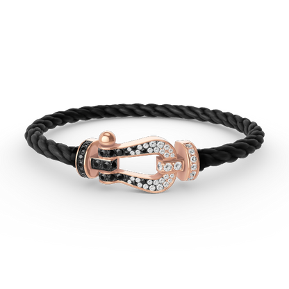 [⭐Luxery]FORCE LARGE HORSESHOE BLACK WHITE DIAMOND BRACELET ROSE GOLD