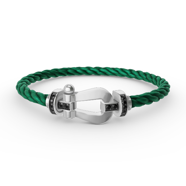 [⭐Luxery]FORCE LARGE HORSESHOE BLACK DIAMOND BRACELET SILVER