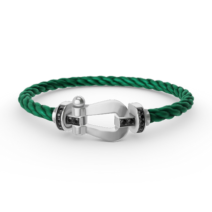 [⭐Luxery]FORCE LARGE HORSESHOE BLACK DIAMOND BRACELET SILVER