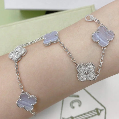 [⭐Luxery] CLOVER 5 MOTIF PURPLE CHALCEDONY BRACELET COLLECTION