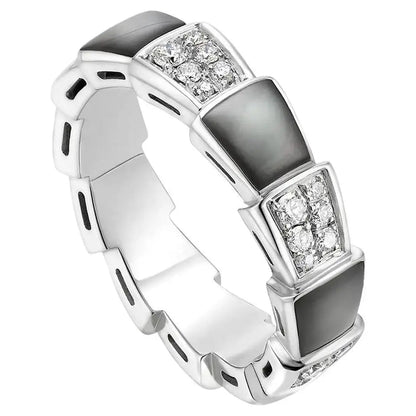 [⭐Luxery]SERPENTI RING SILVER DIAMOND BLACK MOP 4MM