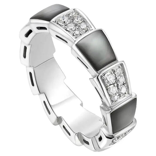 [⭐Luxery]SERPENTI RING SILVER DIAMOND BLACK MOP 4MM