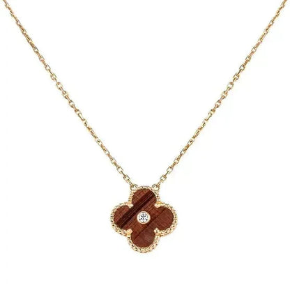 [⭐Luxery]CLOVER 15MM DIAMOND AND YELLOW TIGER'S EYE AGATE necklace