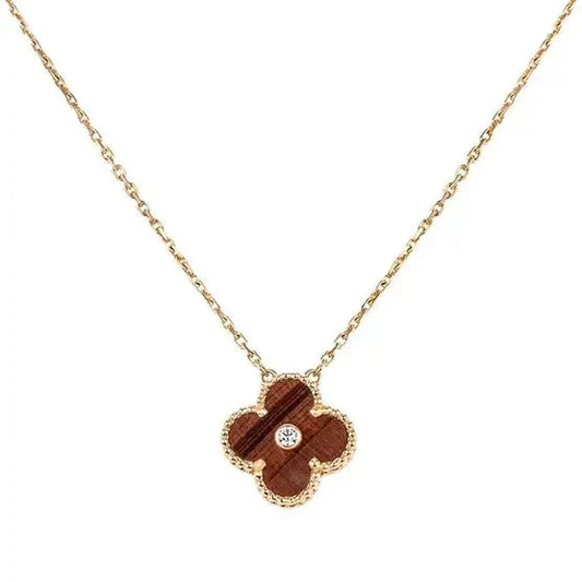 [⭐Luxery]CLOVER 15MM DIAMOND AND YELLOW TIGER'S EYE AGATE necklace