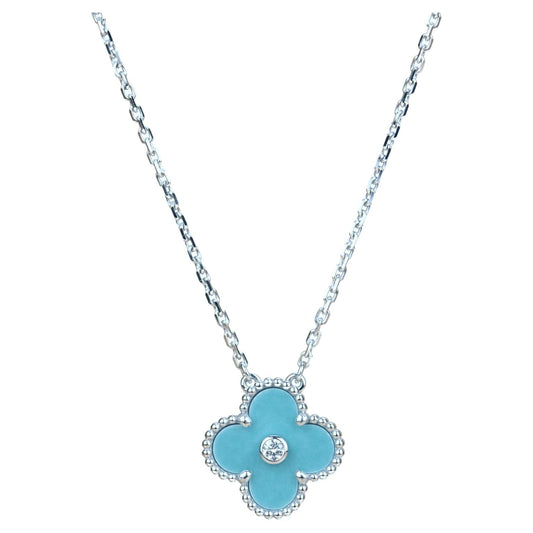 [⭐Luxery]CLOVER 15MM DIAMOND SVRES PORCELAIN  NECKLACE SILVER