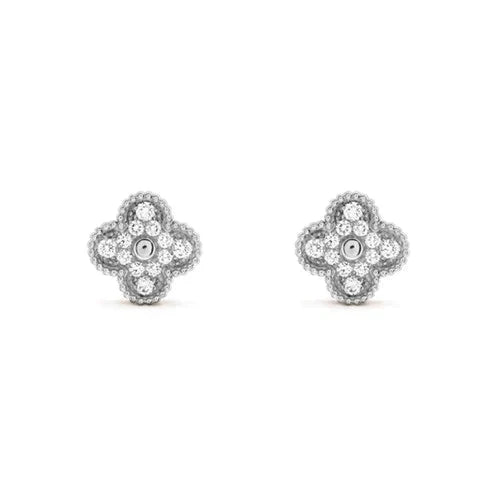 [⭐Luxery]CLOVER 1 MOTIFS DIAMOND STUD EARRINGS SILVER